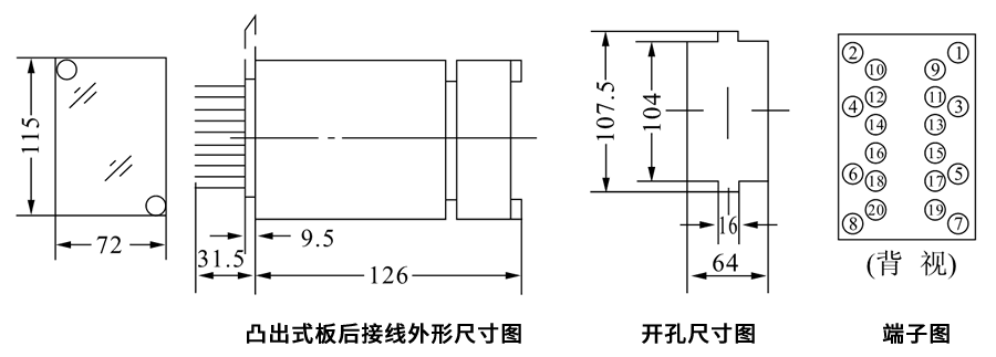 DZL-222凸出式闆後接線安裝尺寸圖