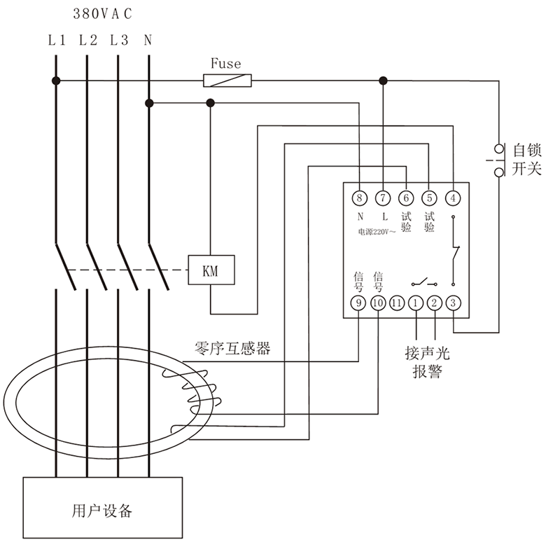 JD3-100/43漏電老龄产业典型應用接線圖